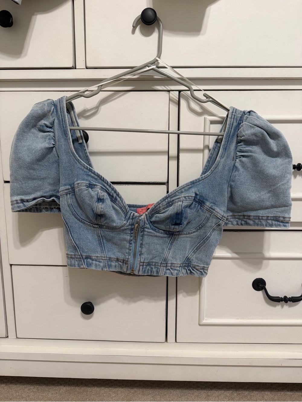 Signature8 Light Blue Denim Puff-Sleeve Crop Top